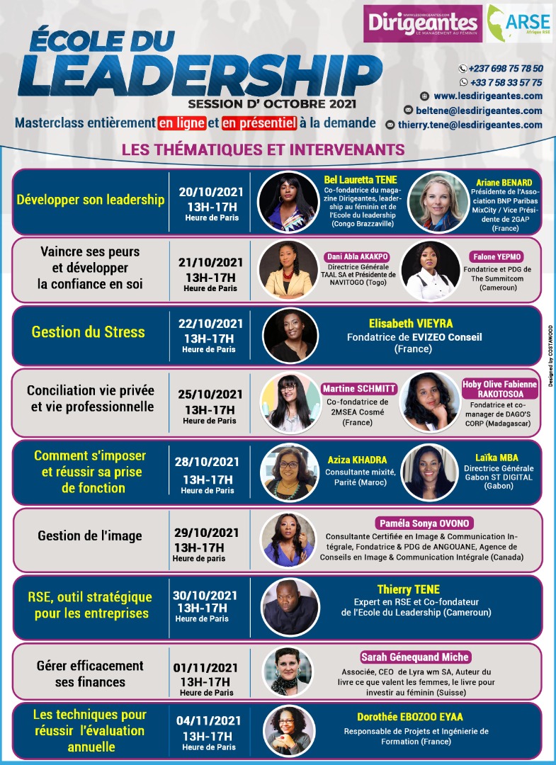 ECOLE DU LEADERSHIP: SESSION DU MOIS D'OCTOBRE 2021