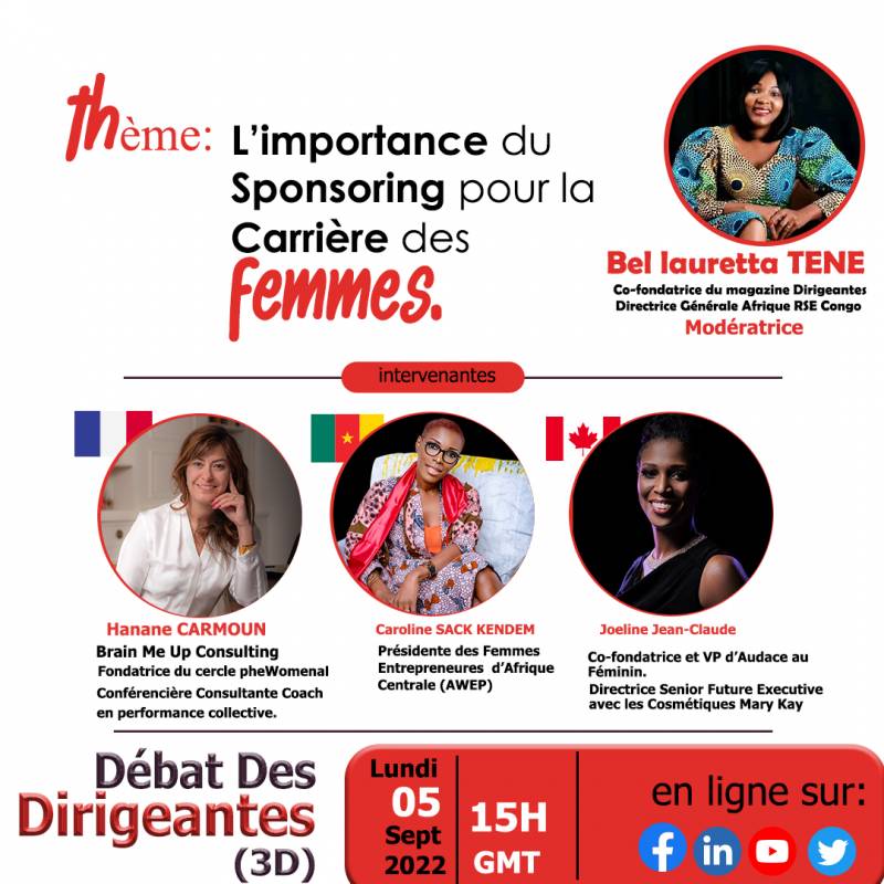 Débat Des Dirigeantes (3D) du 05 septembre à 15h GMT sur « L’importance du sponsoring pour la carrière des femmes » 