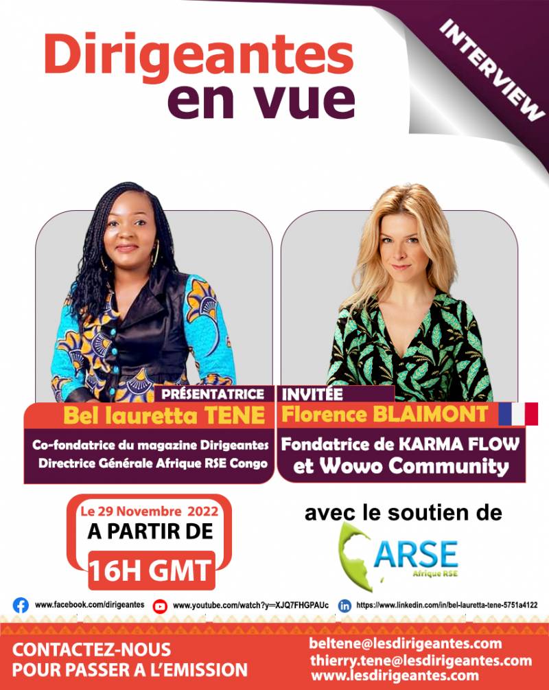 Interview exclusive de Florence BLAIMONT, Fondatrice de Fondatrice de Karma Flow et Wowo Community, ce Mardi 29 Novembre à partir de 16H GMT.