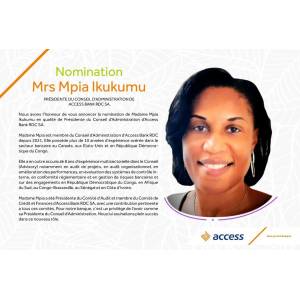 Mpia Ikukumu, nommée Présidente du Conseil d’Administration d’ACCESS BANK RDC 