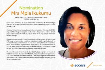 Mpia Ikukumu, nommée Présidente du Conseil d’Administration d’ACCESS BANK RDC 