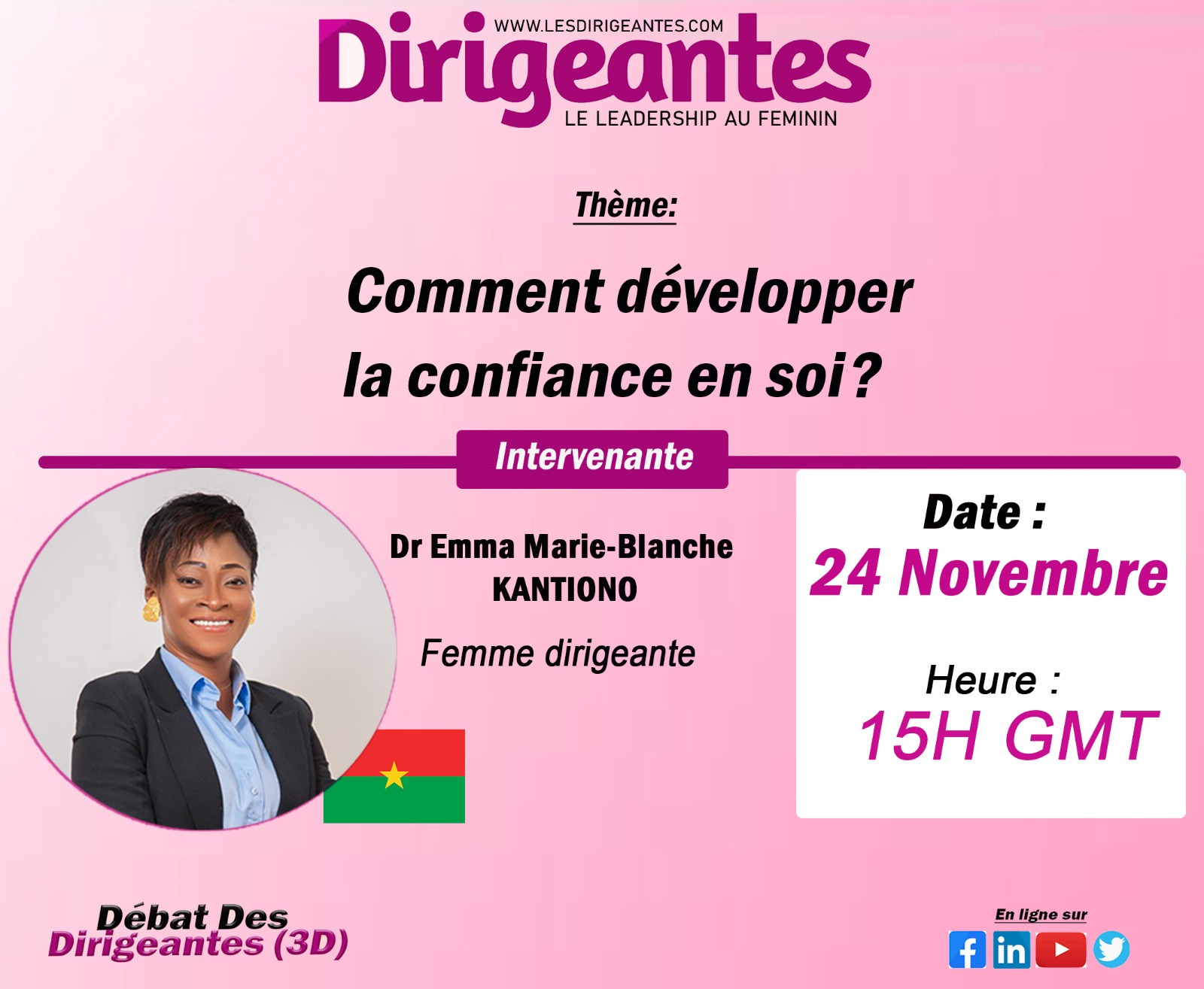 Dr Emma Marie Blanche KANTIONO, Dirigeante pragmatique et charismatique, intervenante au débat sur la confiance en soi