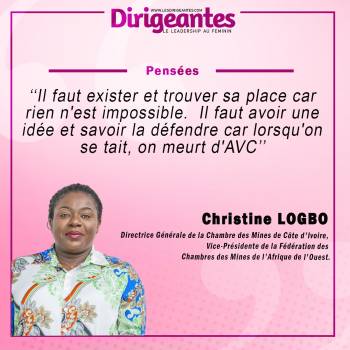 Christine LOGBO, Directrice Générale de la Chambre des Mines de Côte d'Ivoire, Vice-Présidente de la Fédération des Chambres des Mines de l'Afrique de l'Ouest.