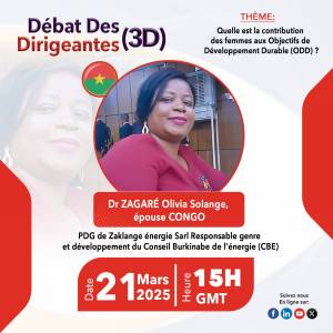 Dr Olivia Solange CONGO, une dirigeante engagée pour les énergies renouvelables au Burkina-Faso, intervenante au 3D du 21 Mars.