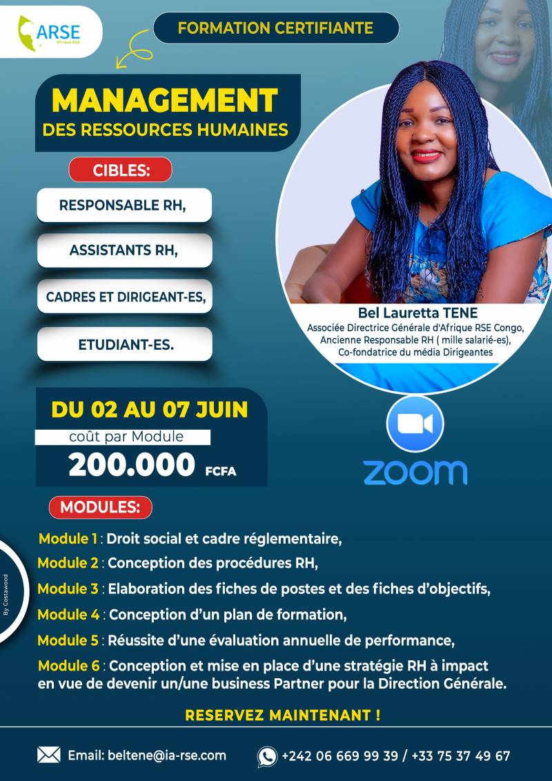 FORMATION EN MANAGEMENT DES RESSOURCES HUMAINES DU 02 AU 06 JUIN 