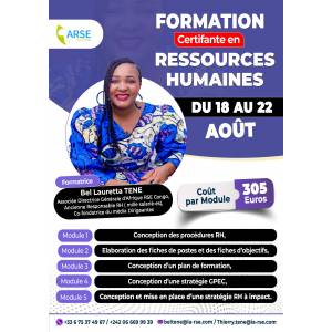 FORMATION CERTIFIANTE EN RESSOURCES HUMAINES DU 18 AU 22 AOÛT 2025 EN LIGNE ET EN PRÉSENTIEL