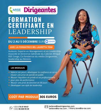 FORMATION CERTIFIANTE EN LEADERSHIP DU 02 AU 05 DECEMBRE SUR ZOOM