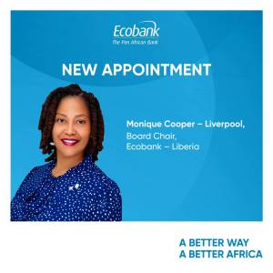 Monique Cooper-Liverpool nommée Présidente du Conseil d’Administration d'Ecobank Liberia