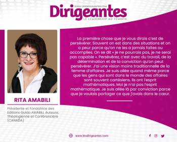 Rita AMABILI, Présidente et Fondatrice des Editions Guido AMABILI, Auteure, Théologienne et Conférencière (CANADA)