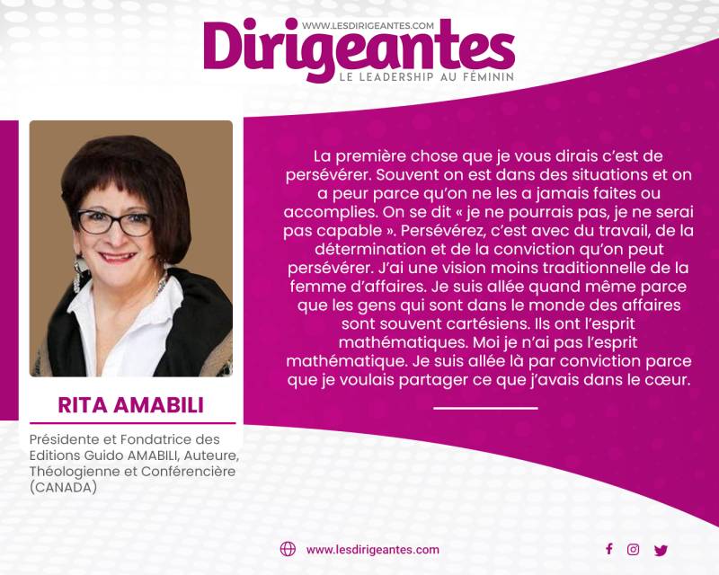 Rita AMABILI, Présidente et Fondatrice des Editions Guido AMABILI, Auteure, Théologienne et Conférencière (CANADA)