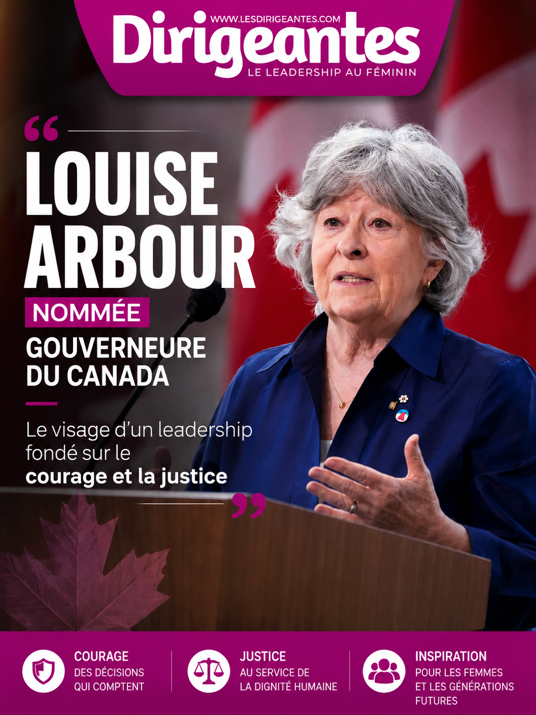 Canada : Louise ARBOUR, nommée Gouverneure du Canada : le visage d’un leadership fondé sur le courage et la justice