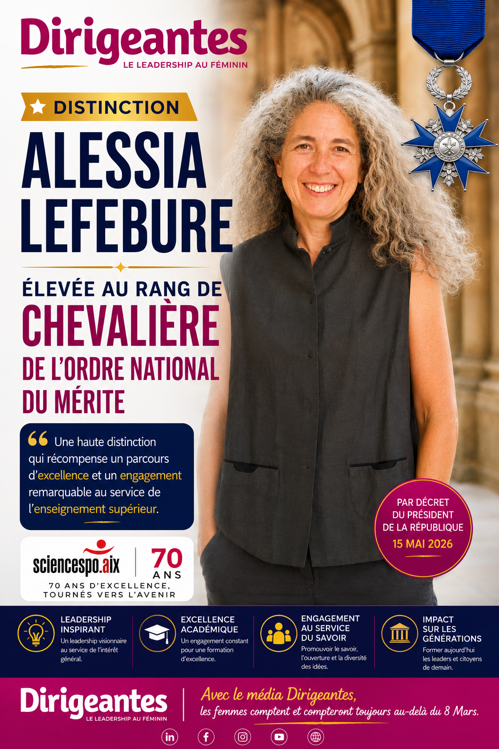 DISTINCTION : ALESSIA LEFEBURE ÉLEVÉE AU RANG DE CHEVALIÈRE DE L’ORDRE NATIONAL DU MÉRITE
