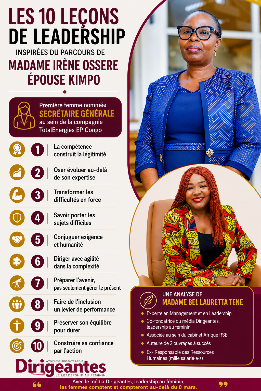 LES 10 LEÇONS DE LEADERSHIP INSPIREES DU PARCOURS DE MADAME Irène OSSERE épouse KIMPO