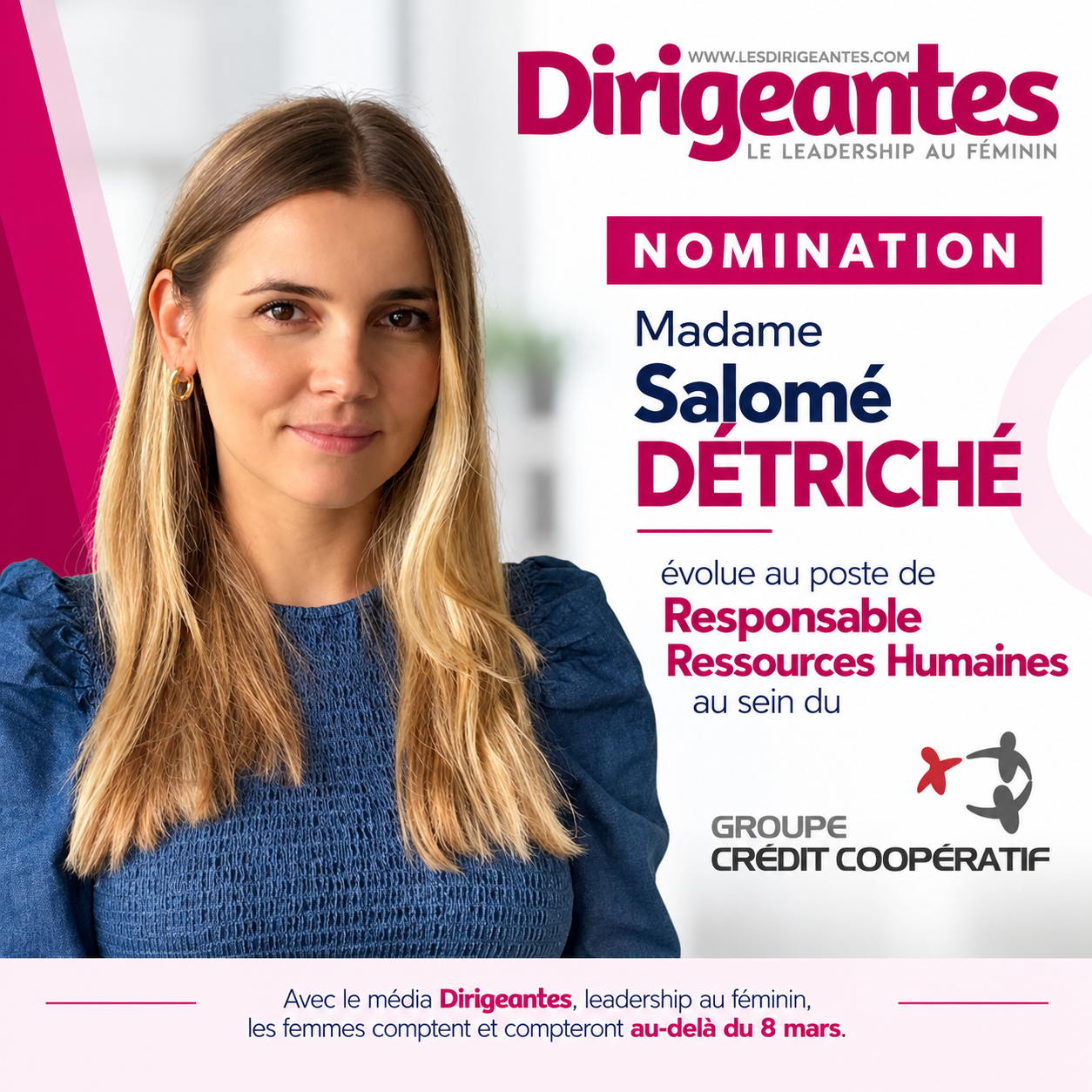 NOMINATION : Madame Salomé DÉTRICHÉ évolue au poste de Responsable Ressources Humaines au sein du Groupe Crédit Coopératif