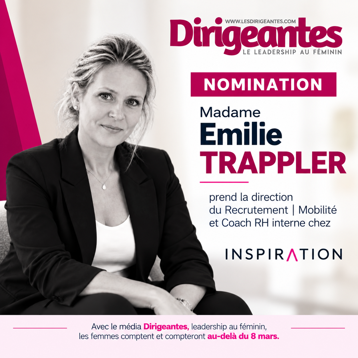 NOMINATION : Madame Emilie TRAPPLER prend la direction du Recrutement et de la Mobilité chez INSPIRATION